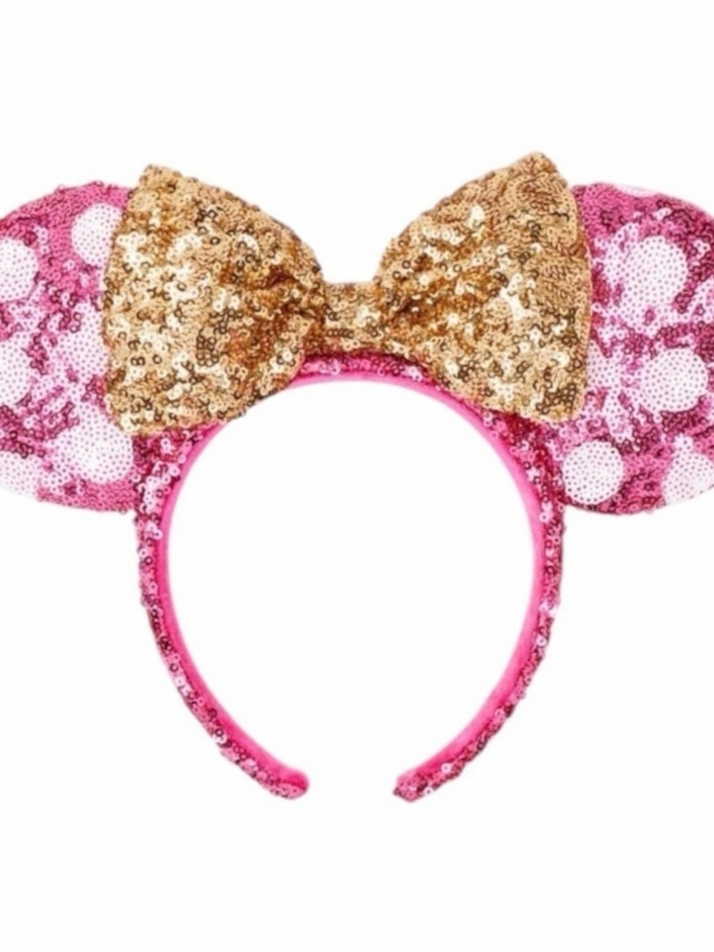 Disney Pink Sequin Mouse Ear Headband with Gold Sequin Bow